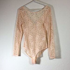 Body Suit Glamorous Lace Body Suit by Soft Peach Blush Snap Closure Size  S